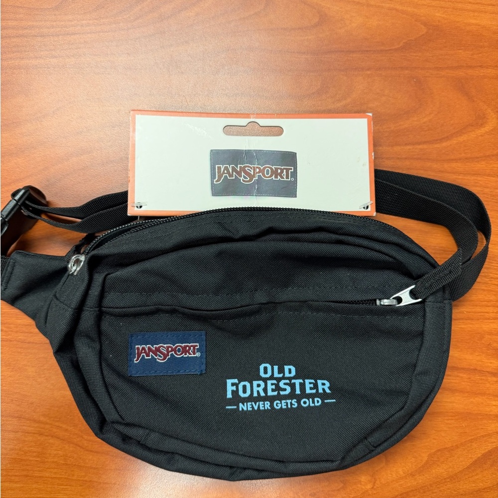 JanSport Black Crossbody Bag with Blue Text